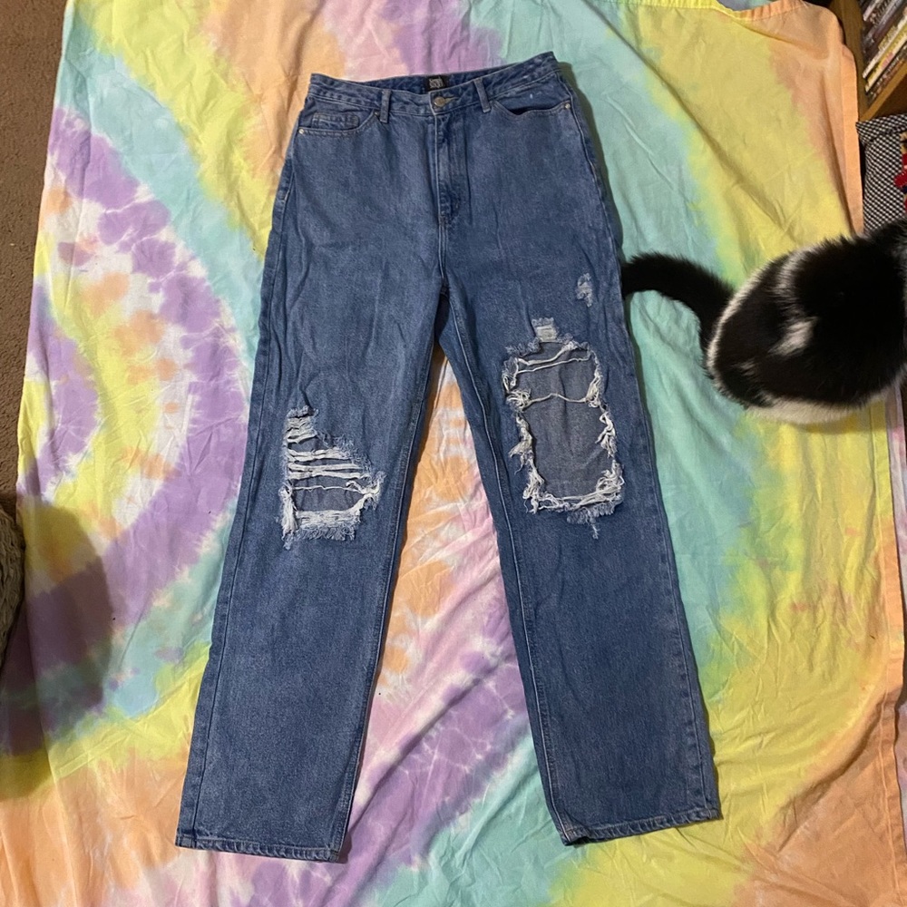 Relaxed Fit Distressed Denim Jeans